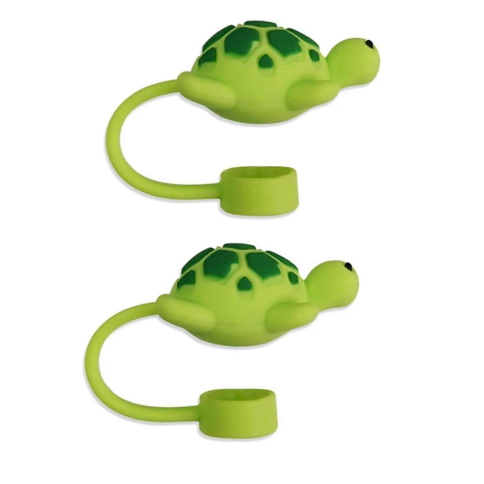 2Pcs Green Turtle Straw Cap for Stanley Cup, DustProof Reusable Silicone Straw Cover