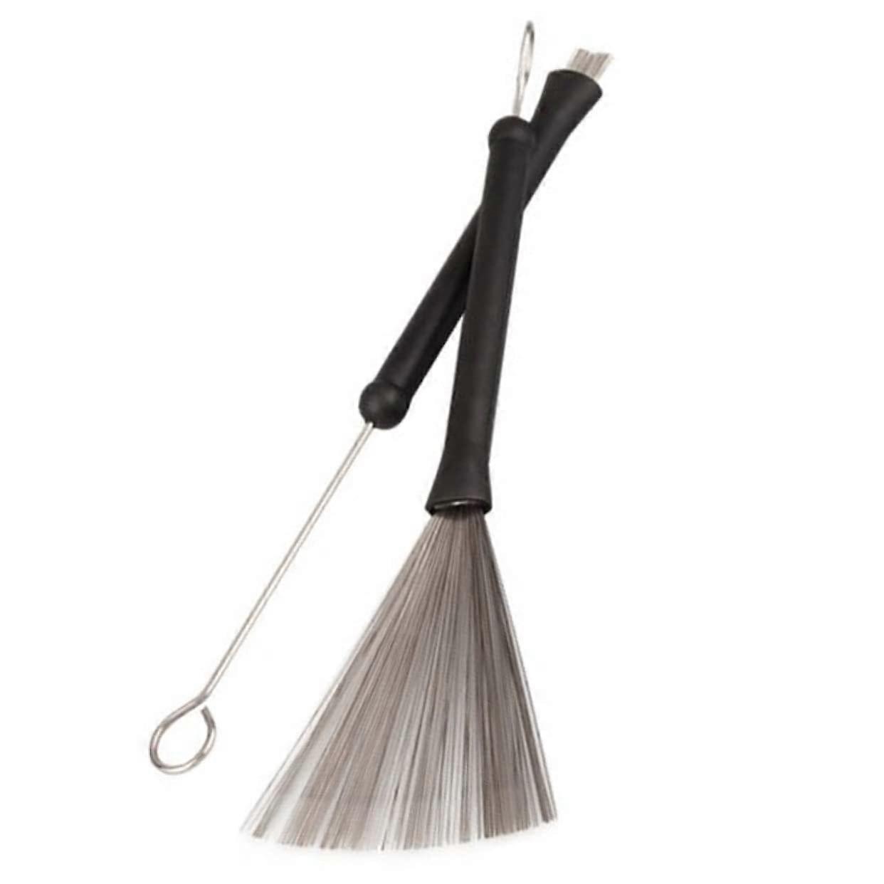 2pcs Retractable Steel Wire Drum Brushes with Rubber Ends for Light Playing, Full Black