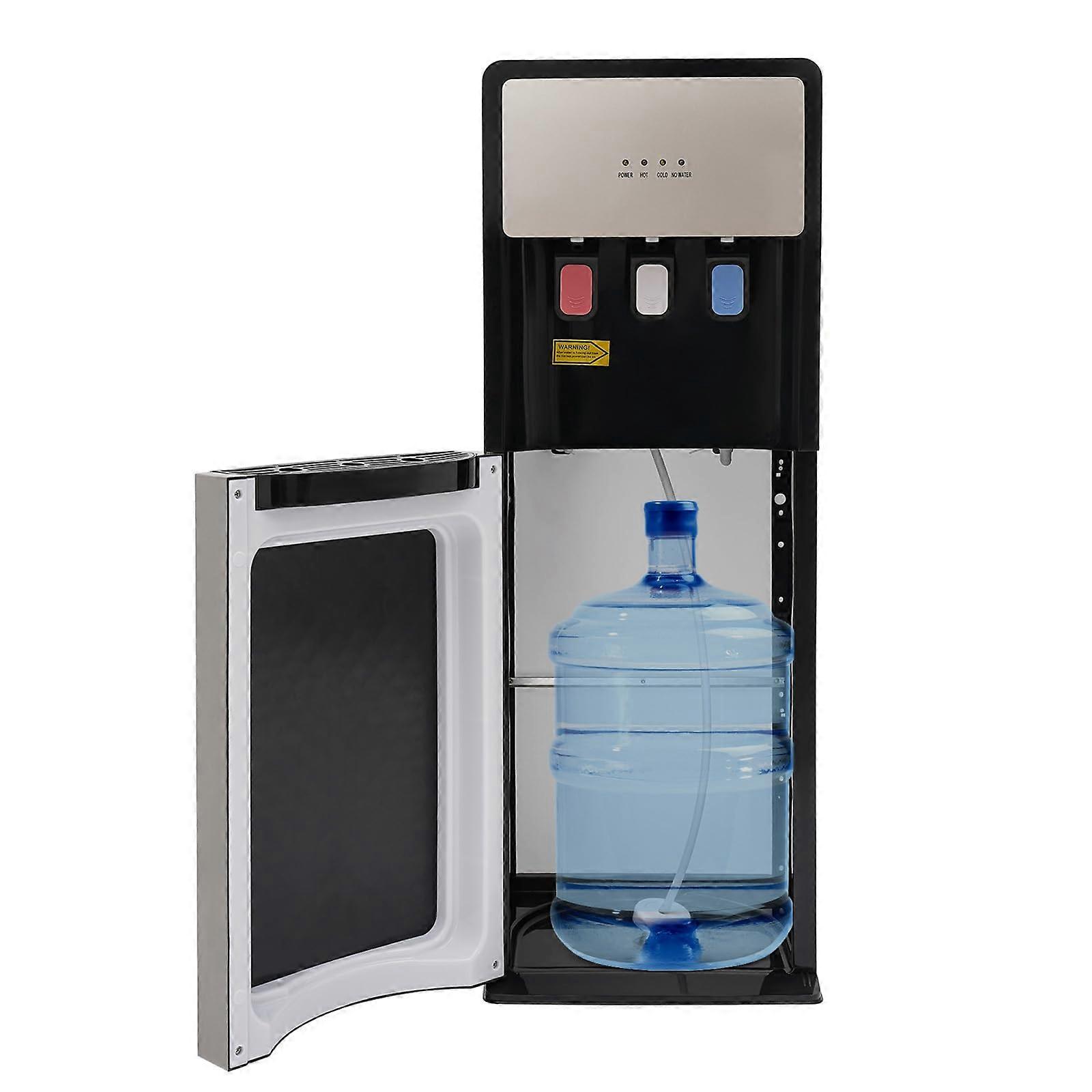 Bottom Loading Hot and Cold Water Dispenser with Storage Cabinet and Safety Lock, Silver Grey
