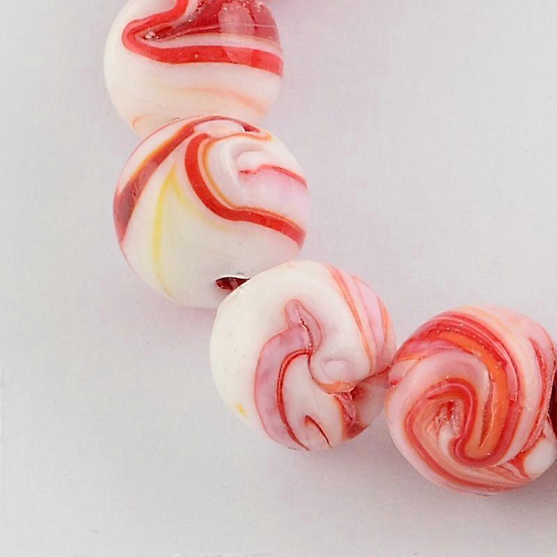 Handmade Lampwork Beads Round Orange Red 14mm Hole: 1~2mm