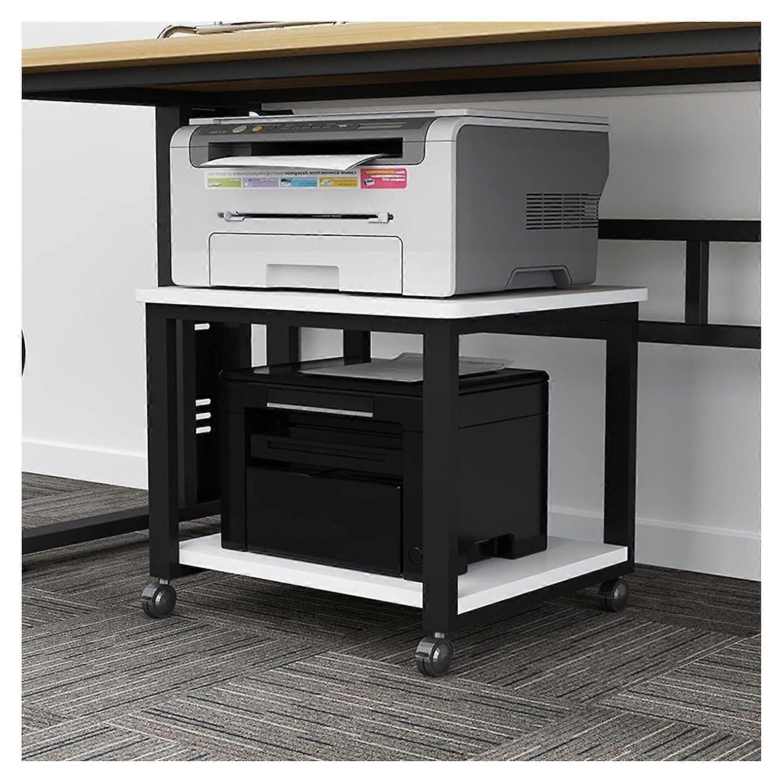 Printer Stand with Wheels, TwoTier Steel Frame Under Desk Printer Table for Home Office Storage
