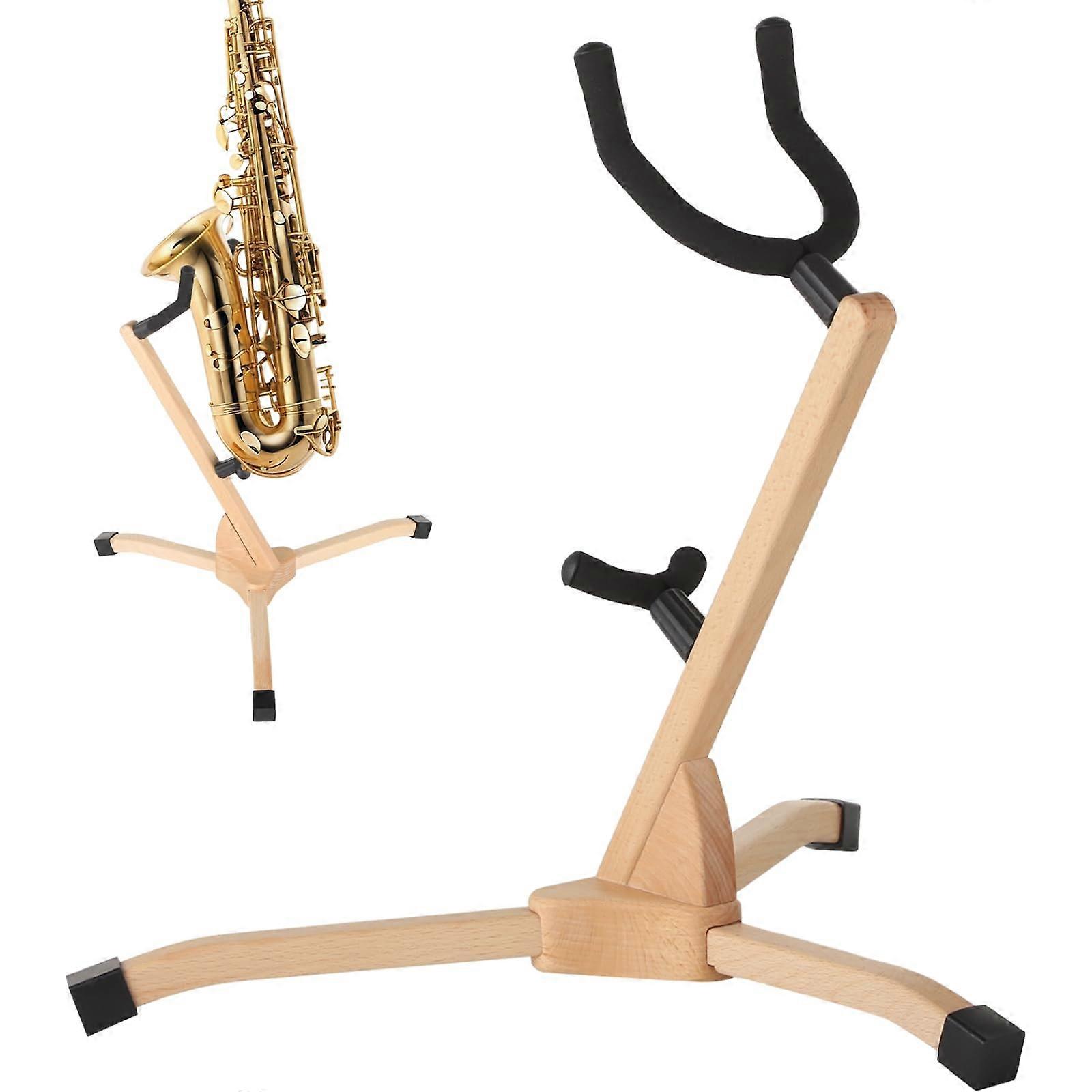 Beechwood Alto Saxophone Stand, Triangular Stability Design, Scratch Padding, Easy Assembly