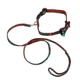 Christmas Dog Collar and Leash Set with Bow Ties for Pet 6Pcs Green Adjustable