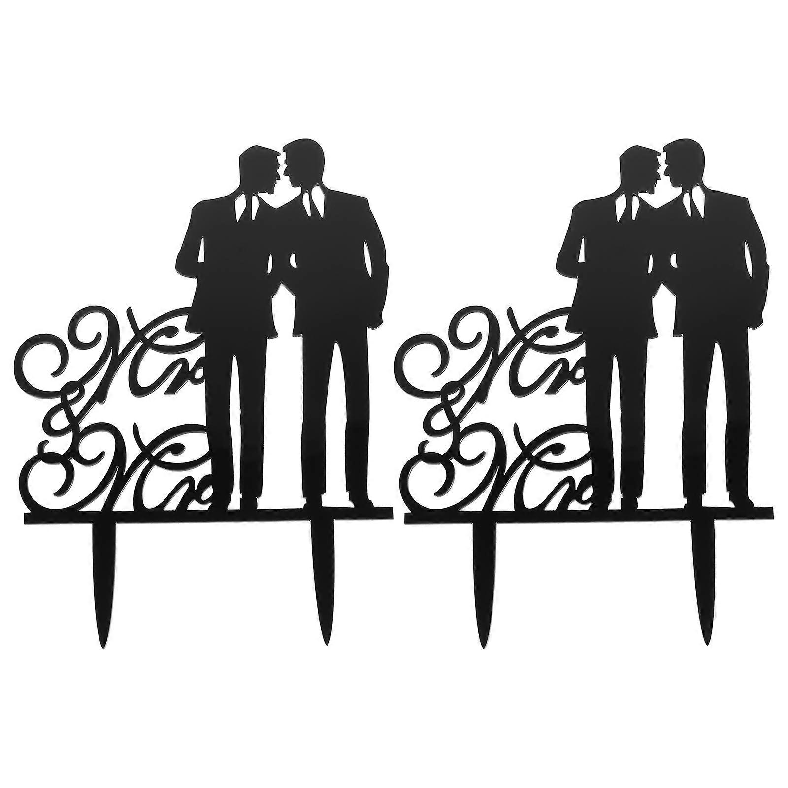 Men Wedding Cupcake Toppers Acrylic Cake Insert Cards 2Pcs