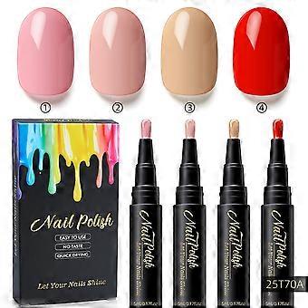 Nail Polish Pen Set 4 Colors | Red Naked Pink Soft Pink Apricot | Quick Dry Nail Art Pens | No UV Lamp Needed | Water Based Nail Art Paint | Easy Cont
