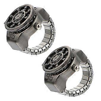 2 Vintage-Fingerringuhren, schicke Fingeruhren mit Klappdeckel, dunkelgrau