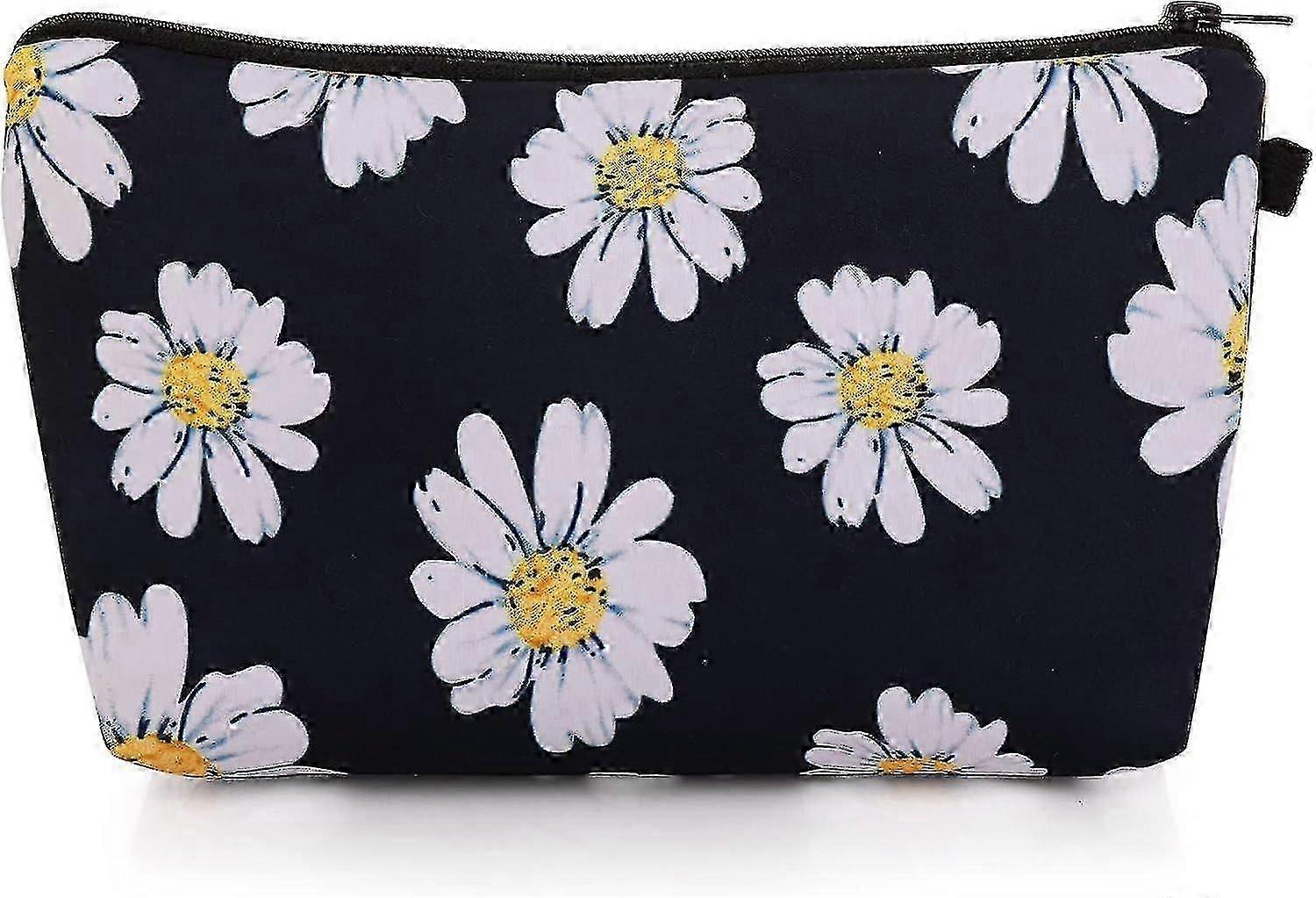 Small Canvas Handheld Makeup Pouch (Black Sunflower)