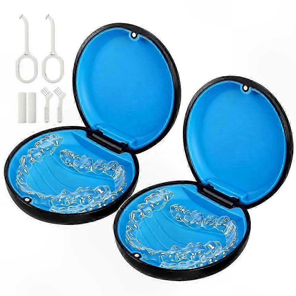 2-Pack Slim Retainer Cases Compatible with Invisalign, Aligner Storage with Removal Tool, Seaters & Brushes