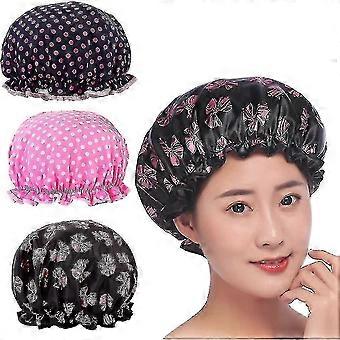 Waterproof Shower Caps Double Layer Bath Caps Elastic Shower Hat (3 Pack(size Compatible with Adults)) Gift
