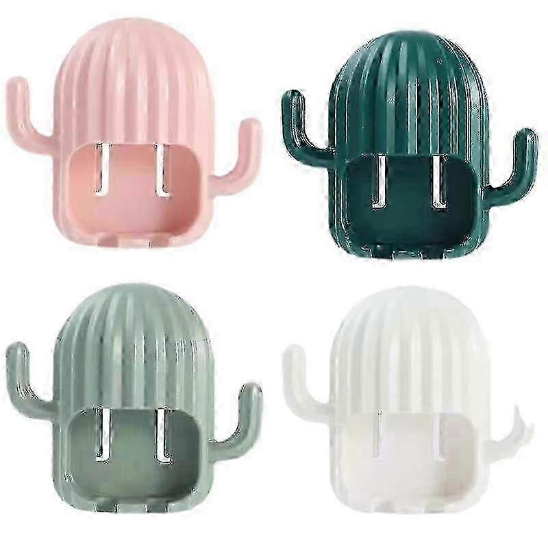 4Pcs Adhesive Cactus Brush Holder Set