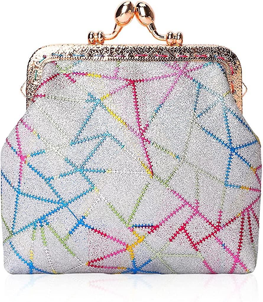 Χαριτωμένο πορτοφόλι νομισμάτων Vintage πόρπη πουγκί Kiss Lock κλείσιμο κούμπωμα Αλλαγή πορτοφολιού με Glitter PU δέρμα για τα κορίτσια γυναικών