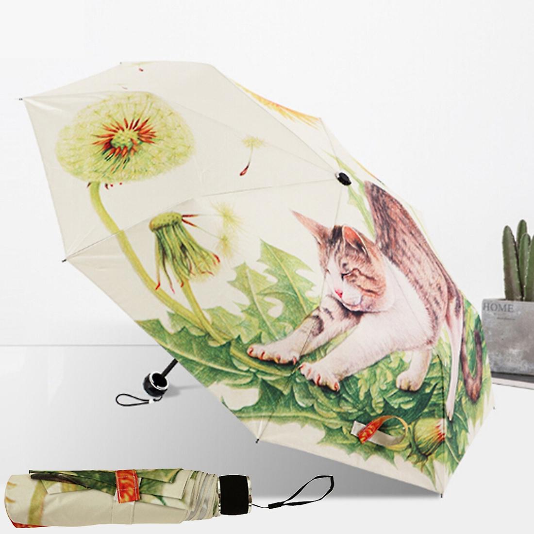 Three Fold Lazy Cat Pattern Silver Tape Sunshade Umbrella