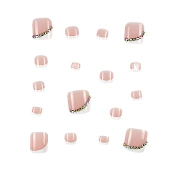 Nude Color False Toenail With Rhinestones Short Square Style Glossy False Nail With Glue For Women Manicure Diy Tool