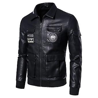 Autumn Winter Warm Men Motorcycle Leather Jacket Slim Fit Faux Leather