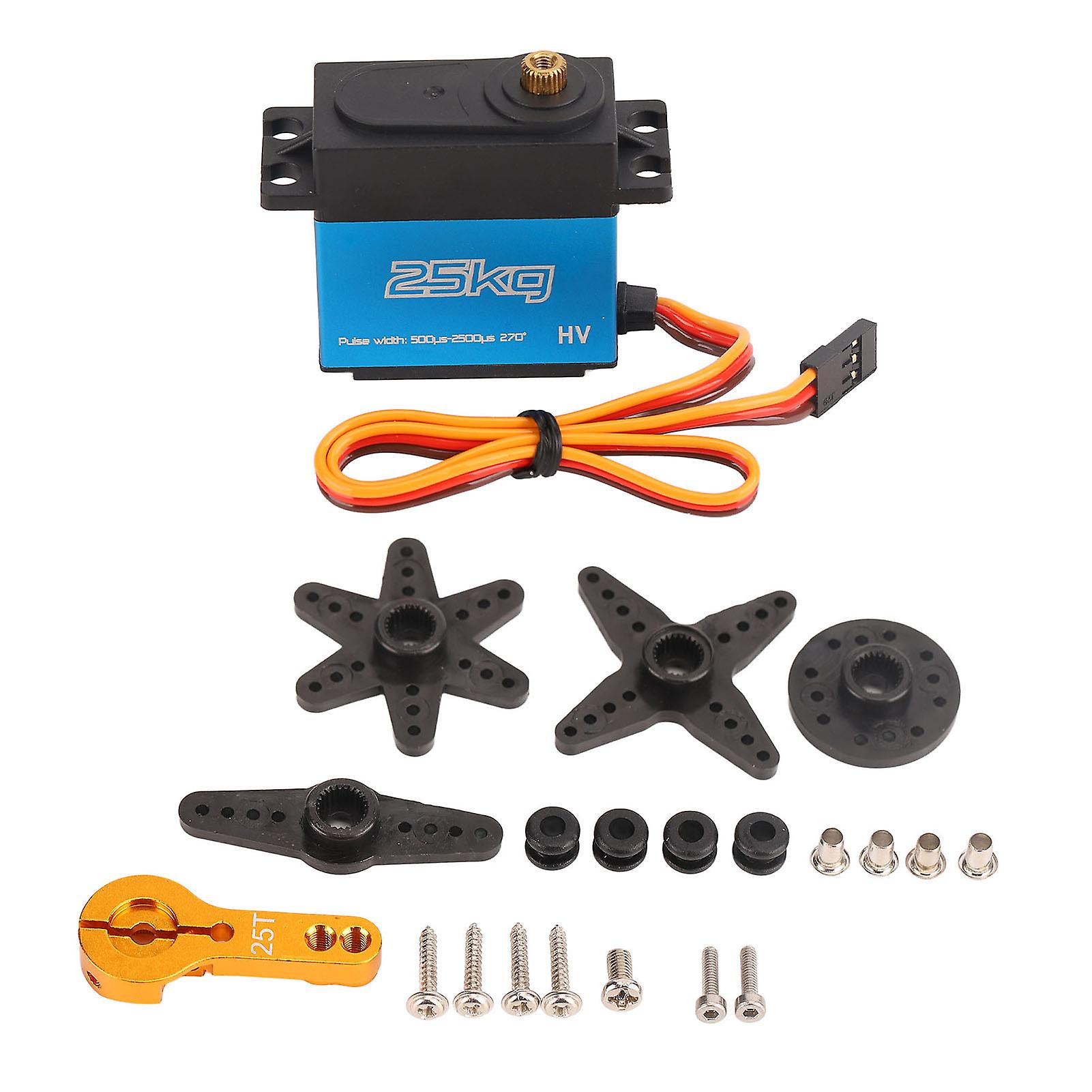Qukaim Metal Servowith Arm Metal Gear Servo 25KG Full Digital Waterproof with 25T Arm for CNC, 270 Degree Rotation