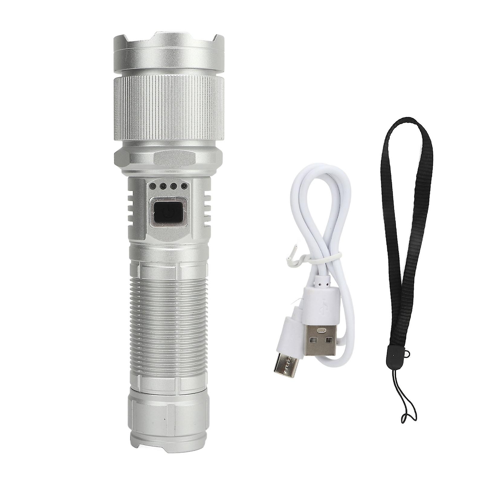 Rechargeable LED Flashlight, High Lumen 8000lm, Telescopic Zoom, Powerful Super Bright USB Torch for Outdoor Emergency Camping