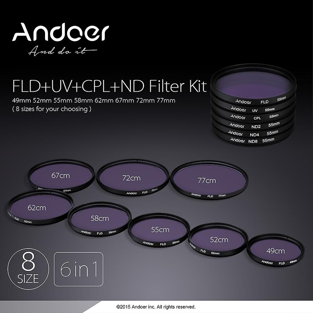 Andoer 52mm UV+CPL+FLD+ND(ND2 ND4 ND8) Photography Filter Kit Set Ultraviolet Circular-Polarizing Fl