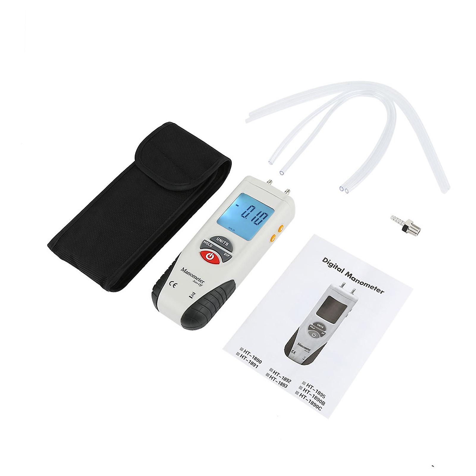 HT-1890 Handheld Digital Manometer, Differential Pressure Gauge, Air Pressure Gauge, 11 Units Selectable