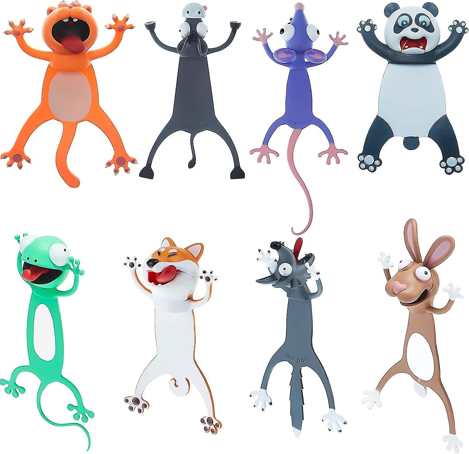 Set of 3D cartoon animal bookmarks, children's bookmarks, cute, interesting, novelty, squashed anima