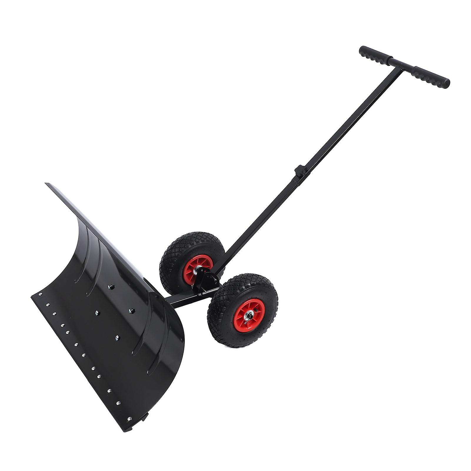 Metal Snow Shovel Angle Height Adjustablet Snow Pusher Shovel Clean Tool with Wheels for Driveway Pavement
