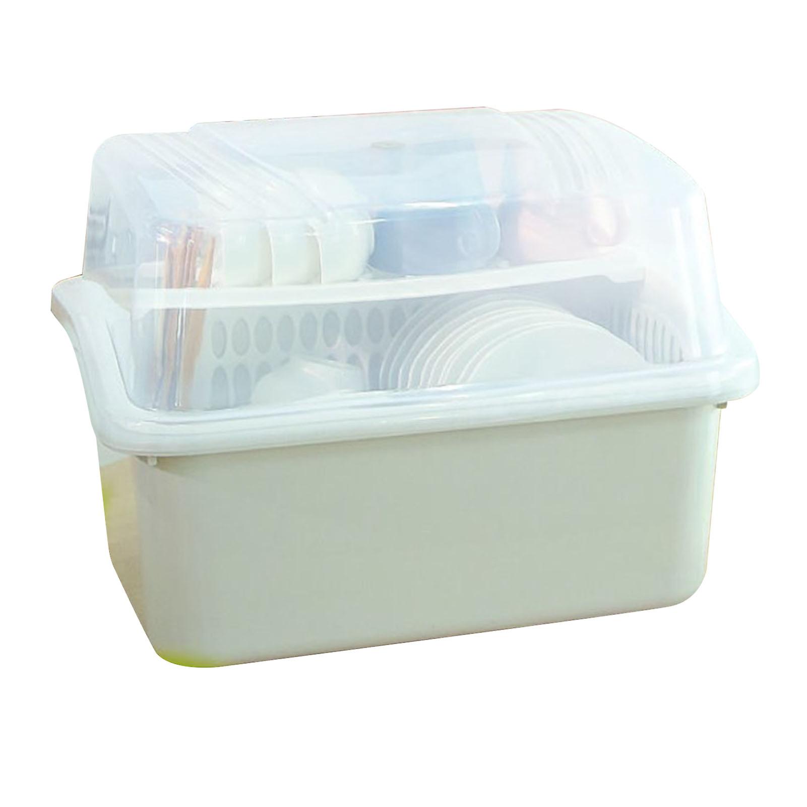 Utensil Drying Rack Box Plastic Cutlery Container with Lid Tableware Storage Cabinet for Bowl Dish Chopstic Gray White XL 