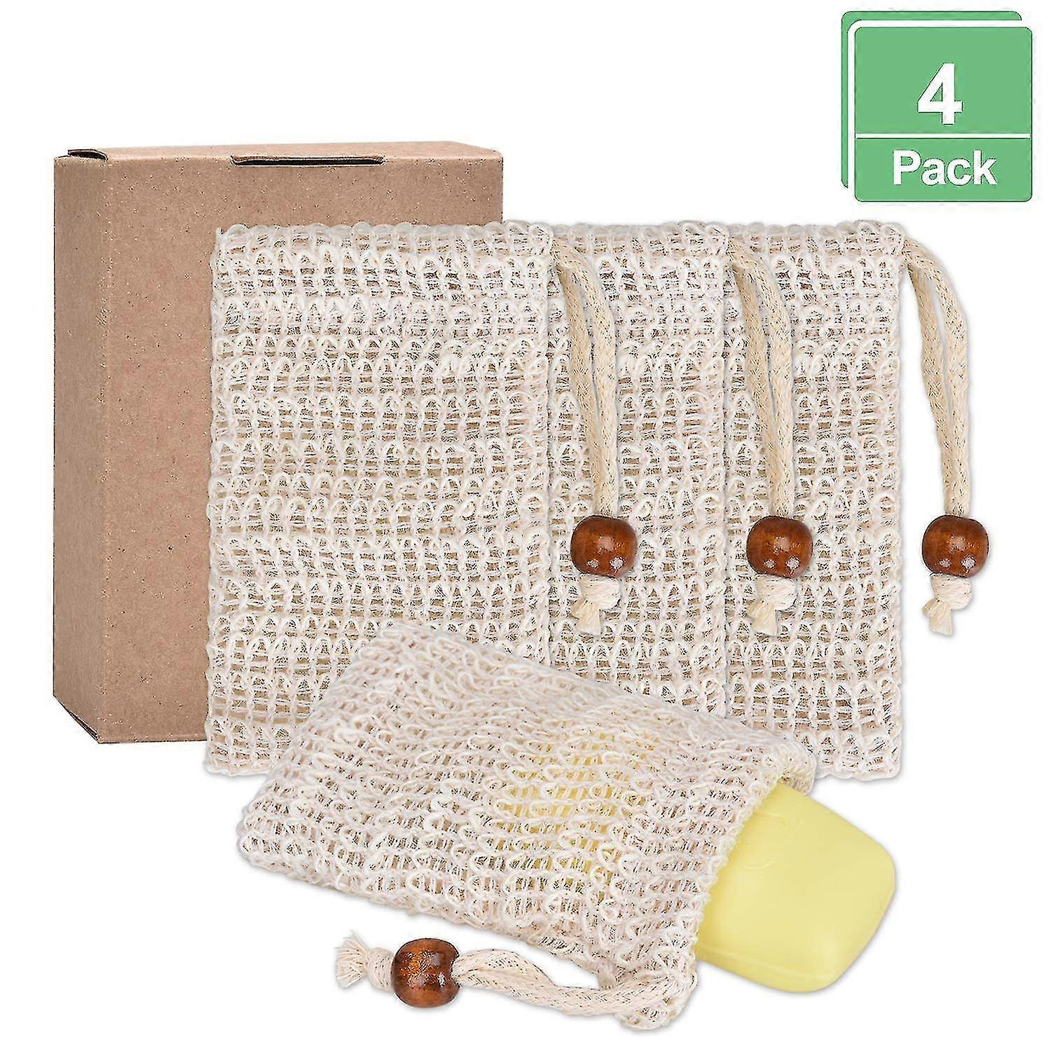 4 قطع أكياس الصابون المصنوعة يدويا رغوة الطبيعية السيزال كيس الصابون التوفير حامل حقيبة لغسل