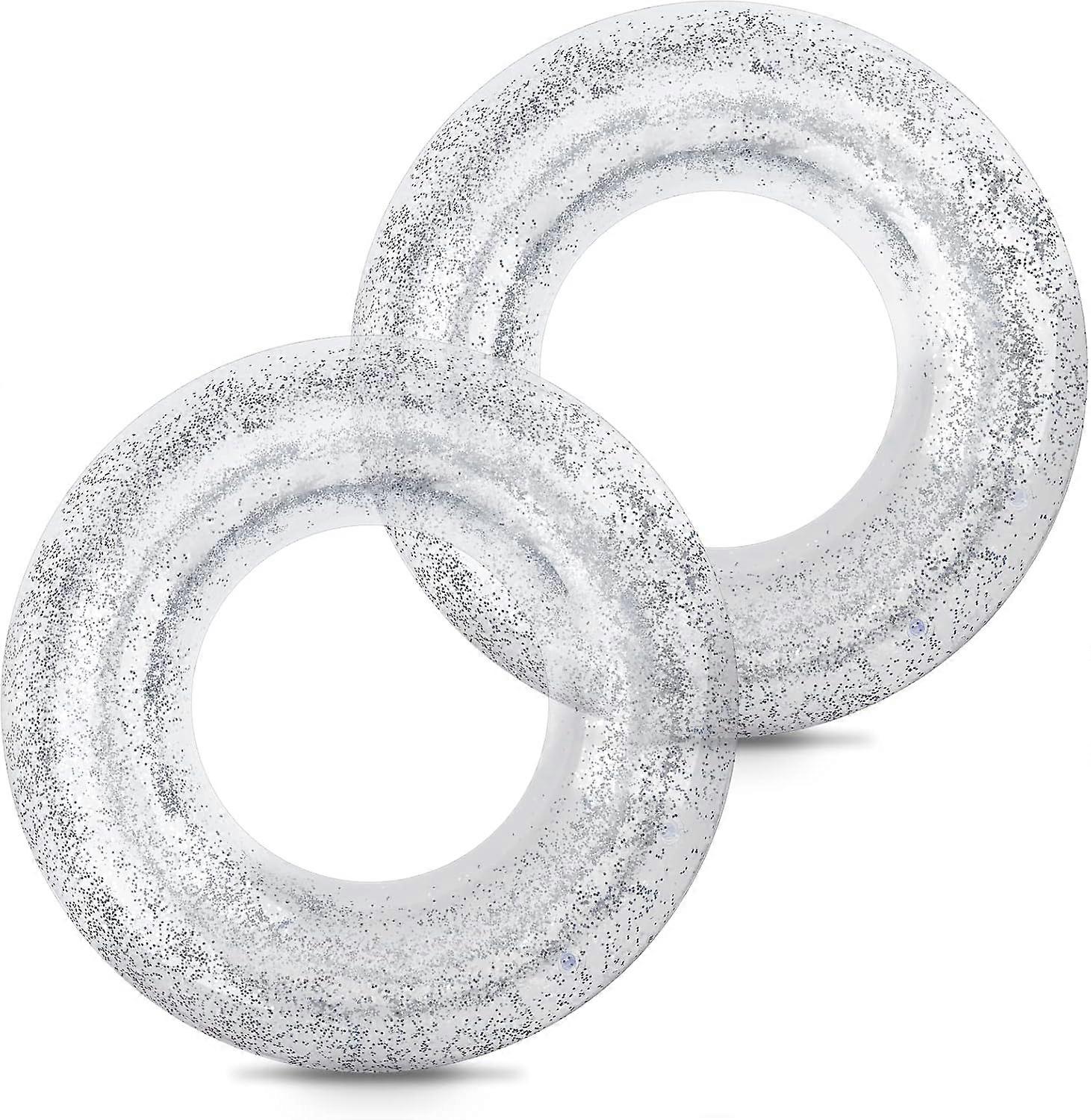 Swimming Ring for Adults, Inflatable Pool Float Ring, Rainbow Glitter Clear Float Ring