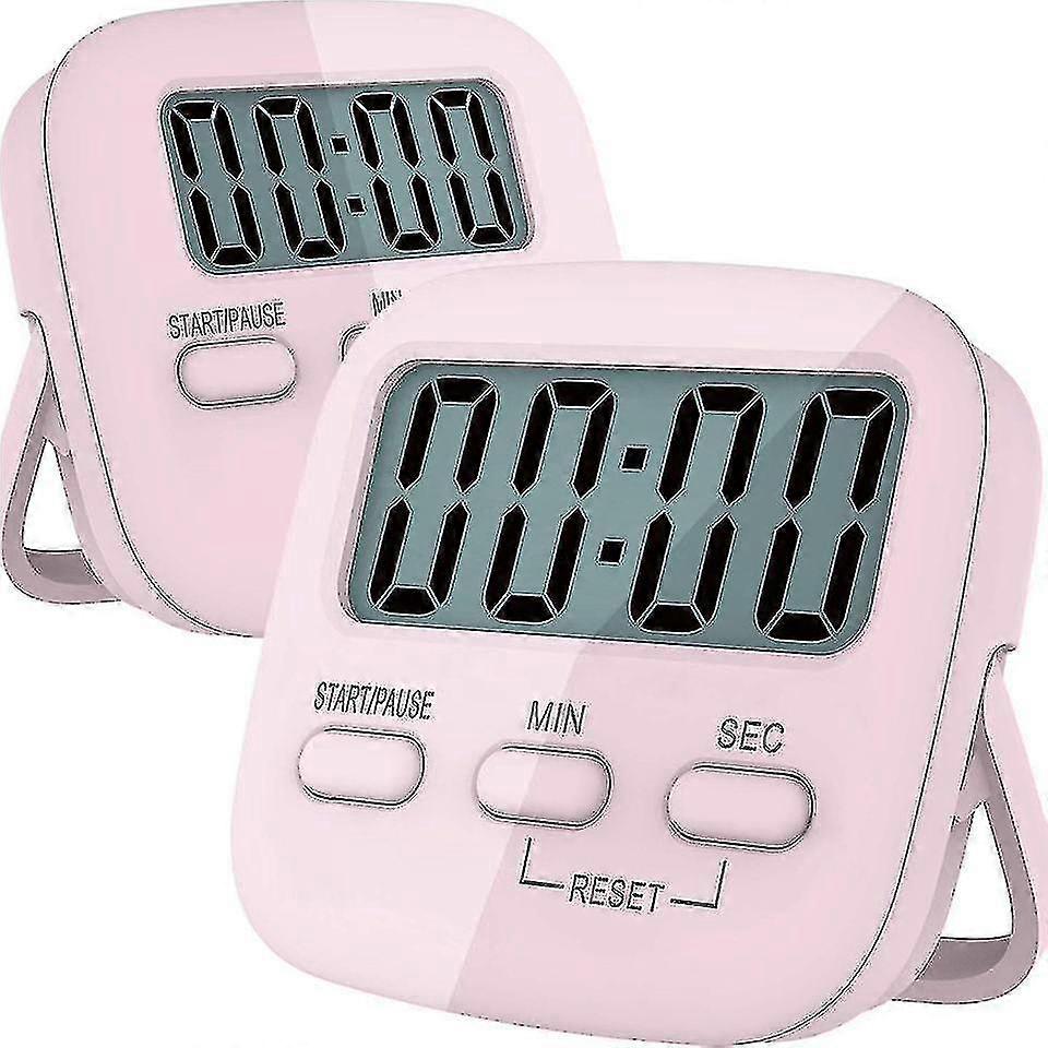 2 Pieces Pink Digital Kitchen Timer, Kitchen Timer, Large Digits, Countdown Stopwatch Timer, Kitchen Clock / Kitchen Alarm, Back Stand