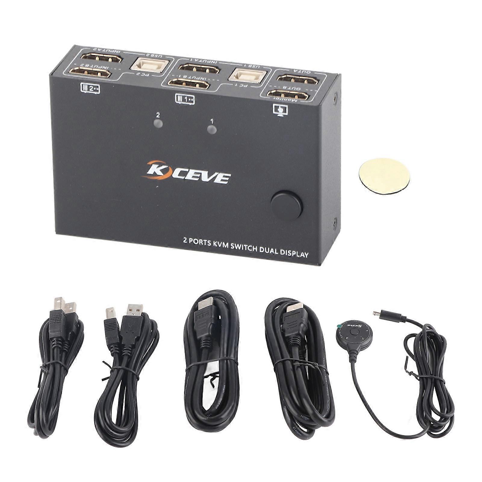 2 Port KVM Switch Dual Monitor HD Multimedia Interface 4K 30Hz for 2 Computers Share USB Keyboard Mouse Monitor KVM Converter