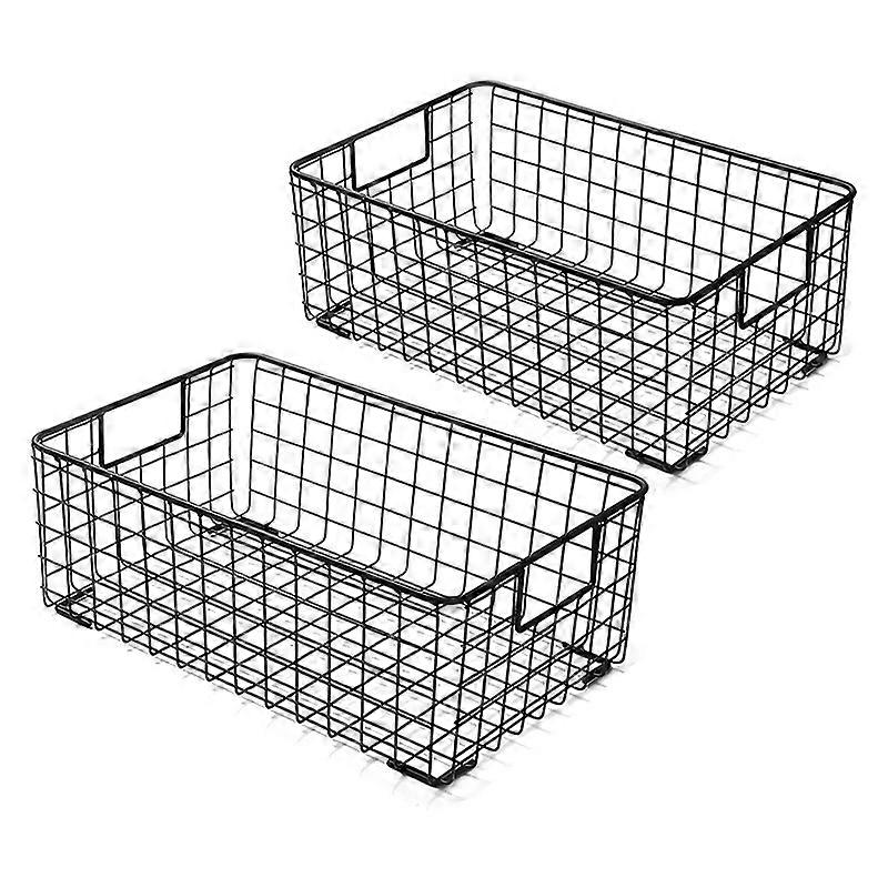 2Pcs Wire Storage Baskets with Handles, Metal Organizer Basket Bins , Office, Nursery, Laundry Shel