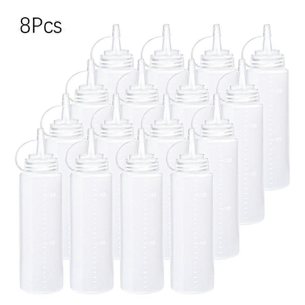 8 Pack 8 Oz Plastic Squeeze Squirt Condiment Bottles with Twist On Cap Lids Reusable Squeeze Containers with Measurements for Ketchup, BBQ