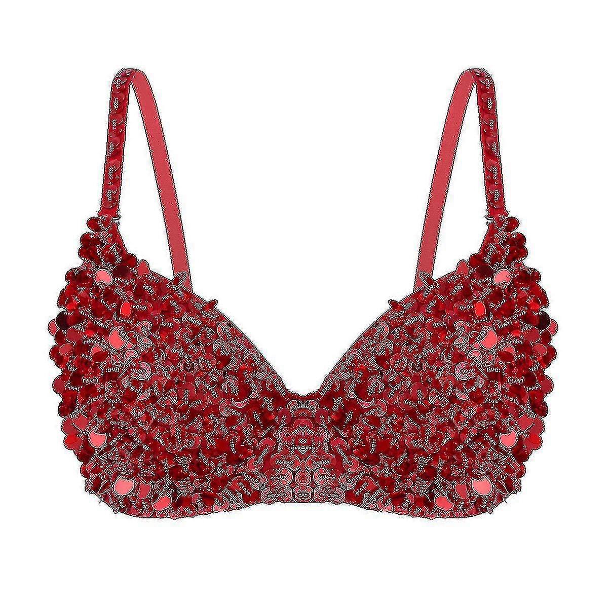 Red Cabaret Belly Dance Costume With Sequins And Beaded Fringe