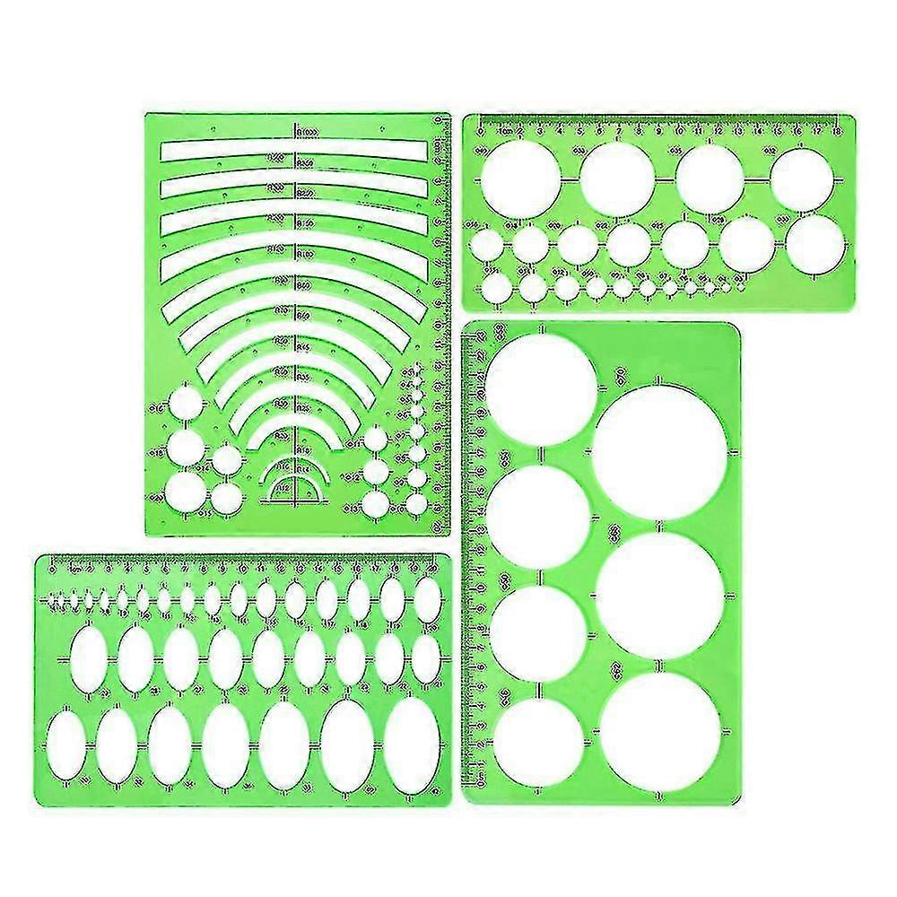 4 Pieces Template Plastic Rulers Circle Oval Circle Radius Drawing Templates for Office and School