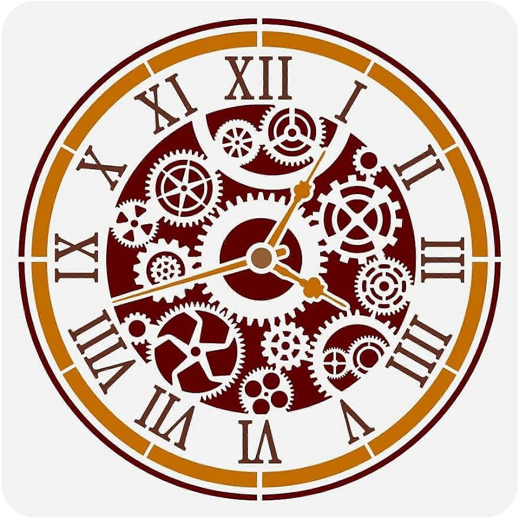 1Pc Gear Clock Painting Stencil Reusable Cyborgpunk Clock Pattern Drawing Template DIY Vintage Clock Decoration Stencil for Painting