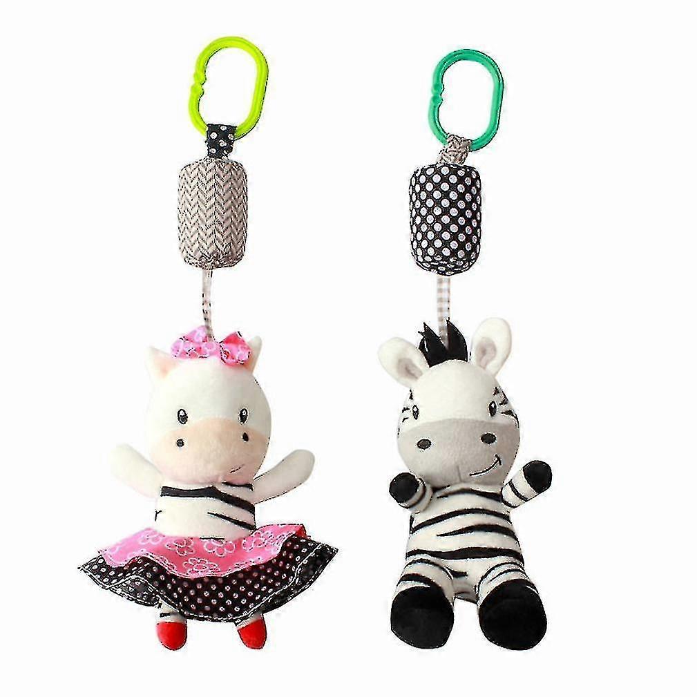 hmwy-2pcs zibras baby hanging toys children rattle toys with chime soft plush rattling doll