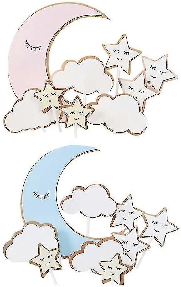 moon star cake toppers cloud cupcake picks paper baking decoration for