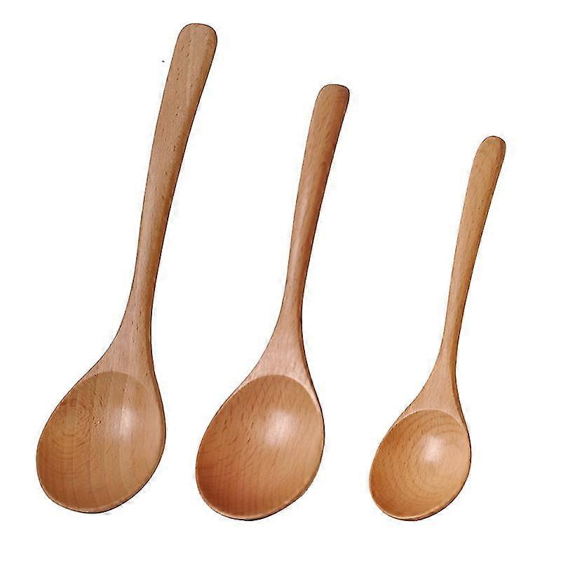 3pcs Durable Wooden Spoons Long Handle Soup Spoons Porridge Spoons For Home