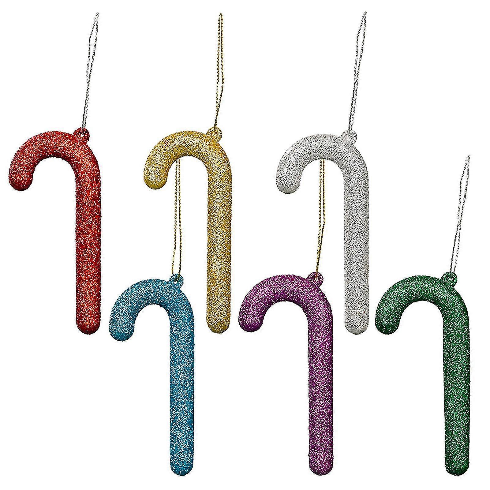 Wharick 6Pcs/Set Cute Cane Shape Festive Decor Exquisite Shiny PVC Christmas Decor for Home