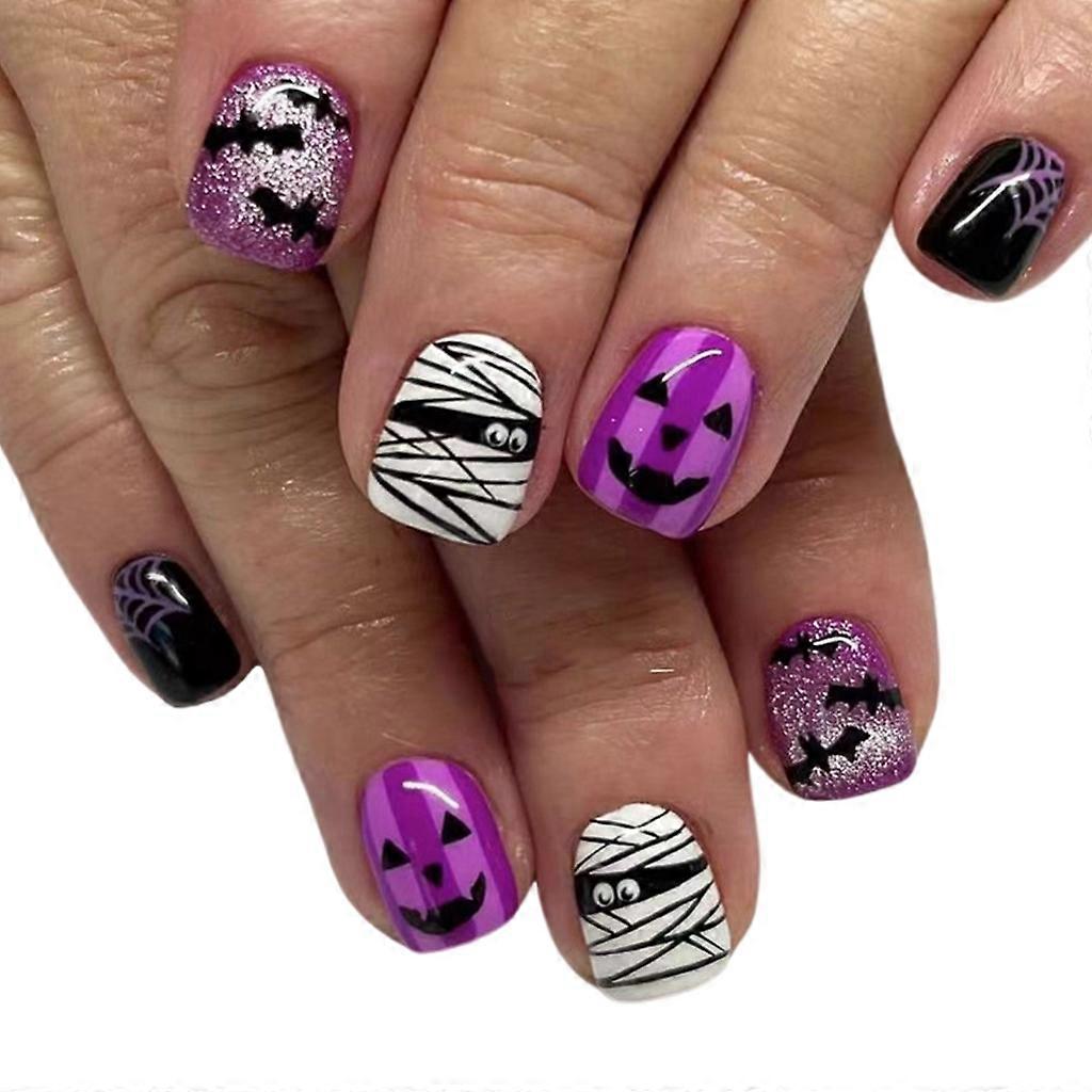 unbrand 24 Pcs Halloween Faux Ongles Presse Carrée Courte Sur Les Ongles Artificiels