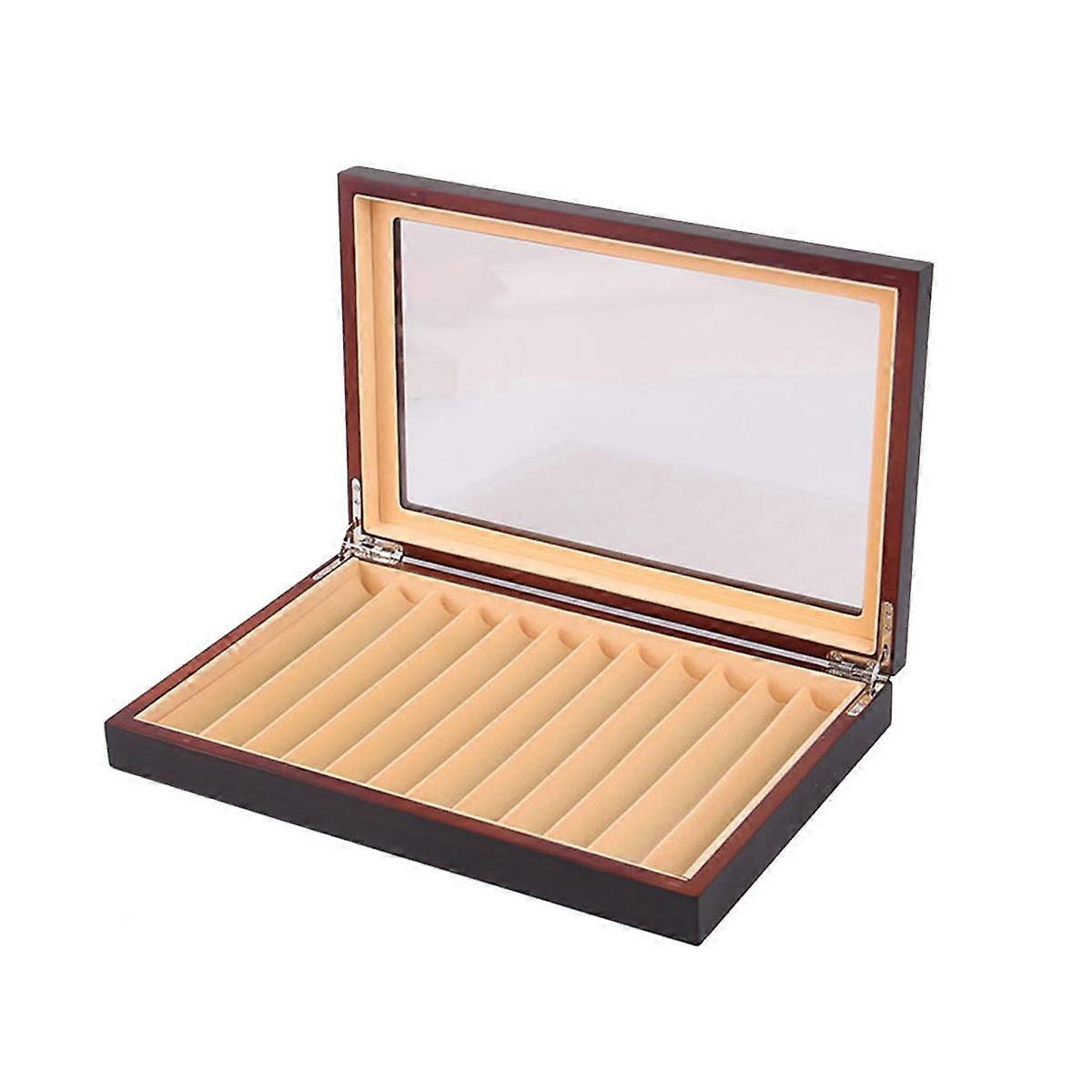 12 Grid Wooden Pen Display Case Storage Luxury Fountain Case Transparent Window Pen Box- Organizer