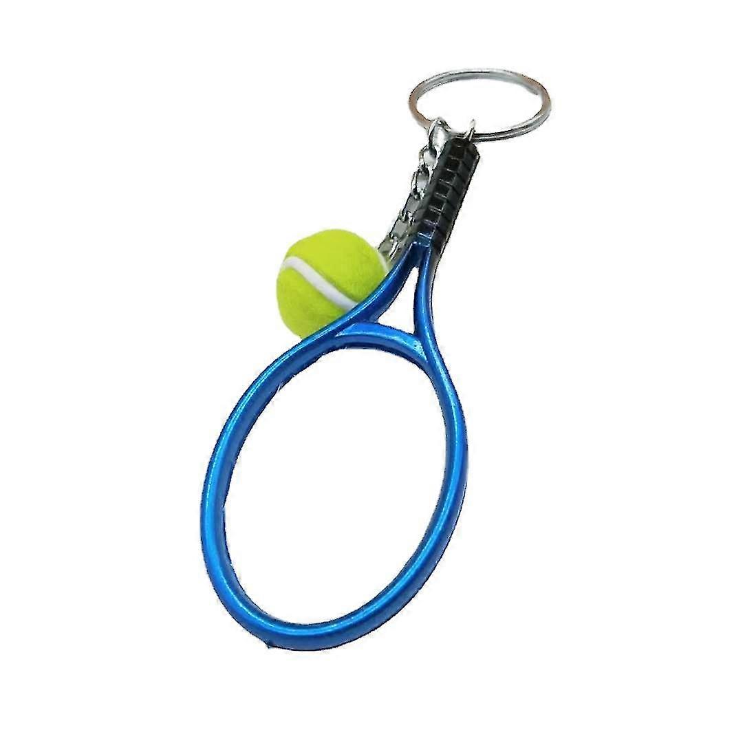 Color Mini Tennis Racket With Ball Keychain Key Ring