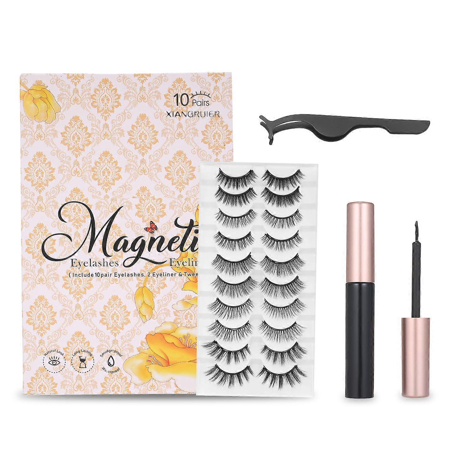 Upgraded Magnetic Eyeliner and Magnetic Eyelashes Kit 10 Pairs False Eyelashes 2 PCS Magnetic Eyeliner with Tweezers