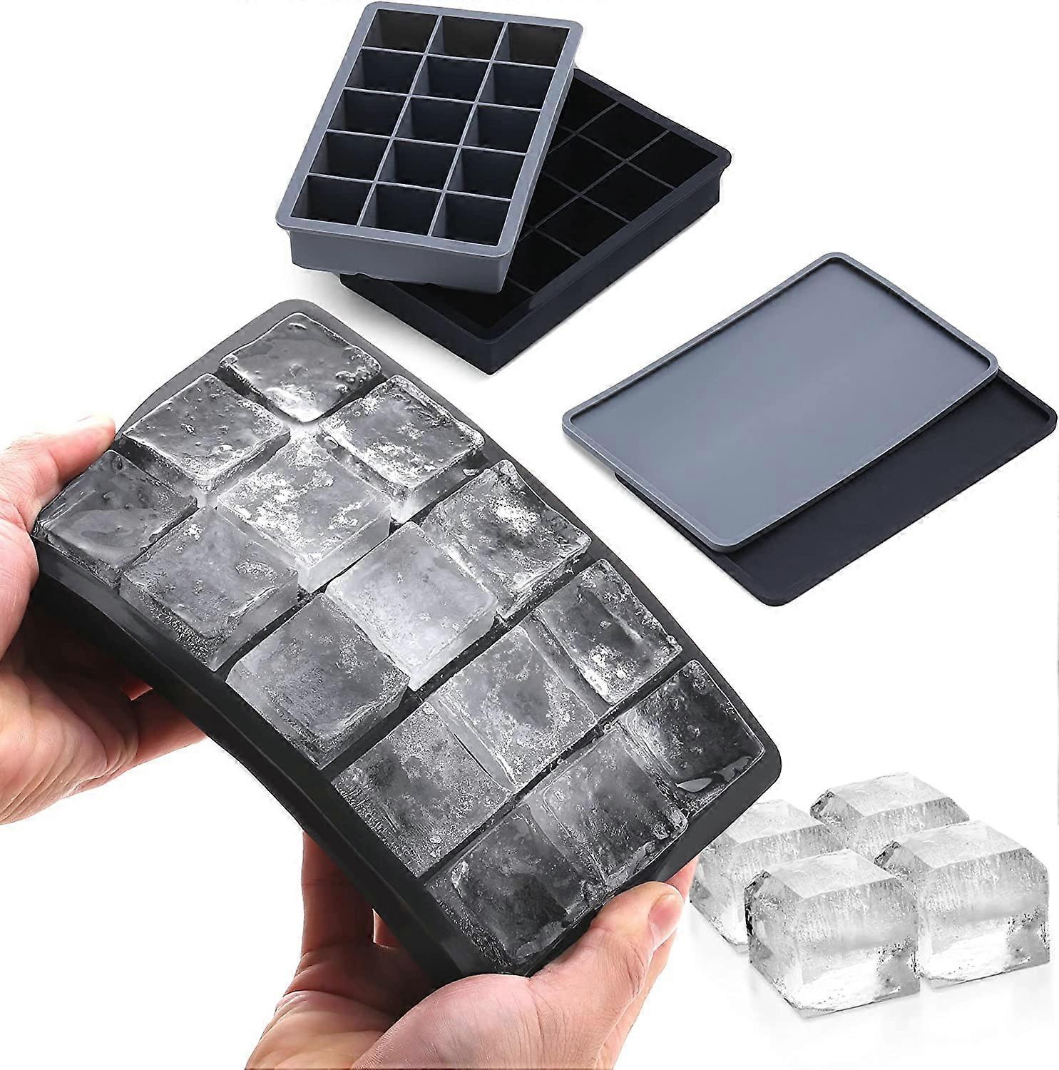 Square Ice Cube Stencil Large Ice Cube Cocktails Trays Ice Cube Moulds with Lid for Whiskey 15-grid