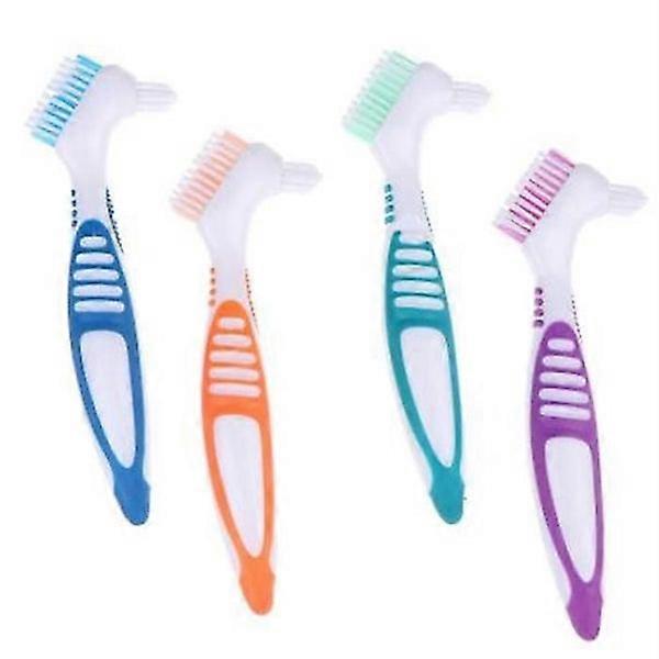 4-Piece Denture Brushes with Double-Sided Cleaning Heads for Dentures