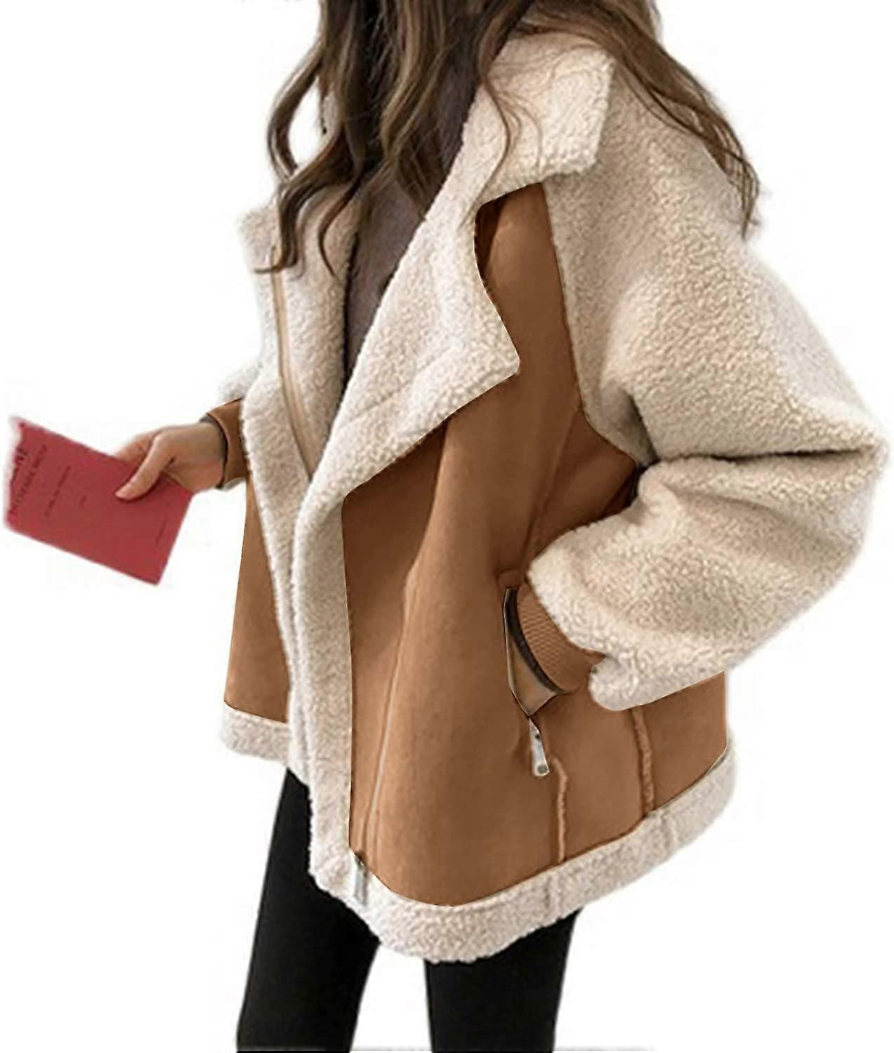 Abrigo Invierno Mujer Tallas Grandes | Chaqueta Aviador Solapa Gruesa | Lana Artificial Oversize