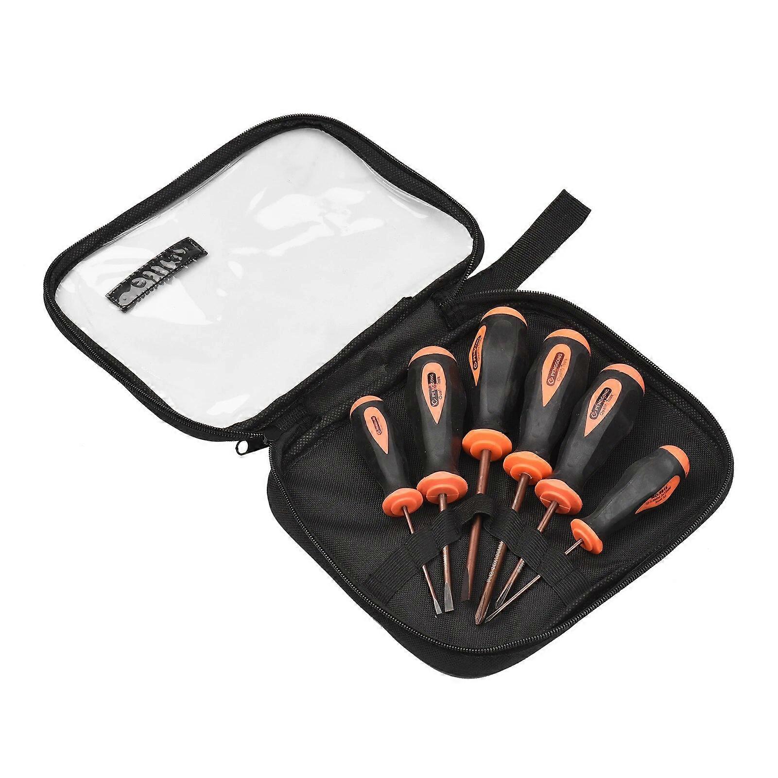 6 PCS Screwdriver Set with Tool Bag Assorted Phillips Flat Head S2 Alloy Steel Cross Slotted Screw Drivers