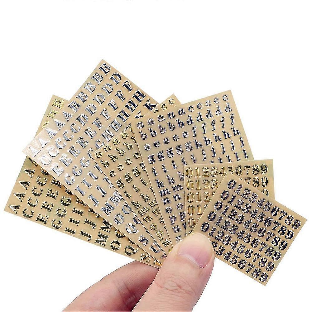6 Sheets Small 0.18 Inch Alphabet Number Stickers Glitter Alloy Self Adhesive Letters Stickers Gold/