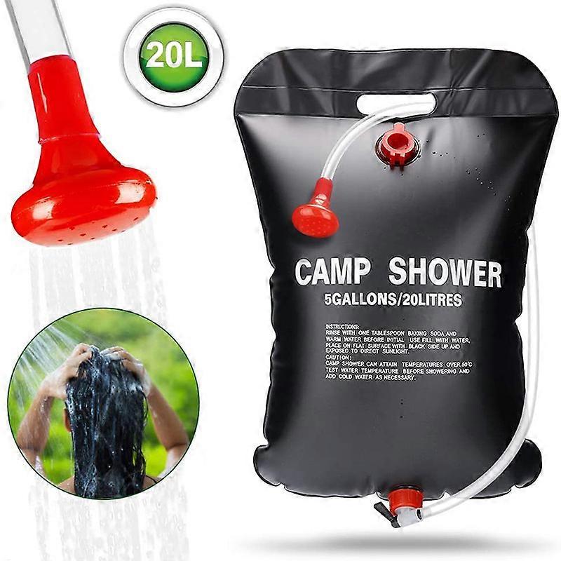 1pcs Camping Solar Shower Bag, 20L Outdoor Portable Foldable Camping Solar Shower Bag with Flexible Switchable Shower Head Hose Temperature 45C for Hi