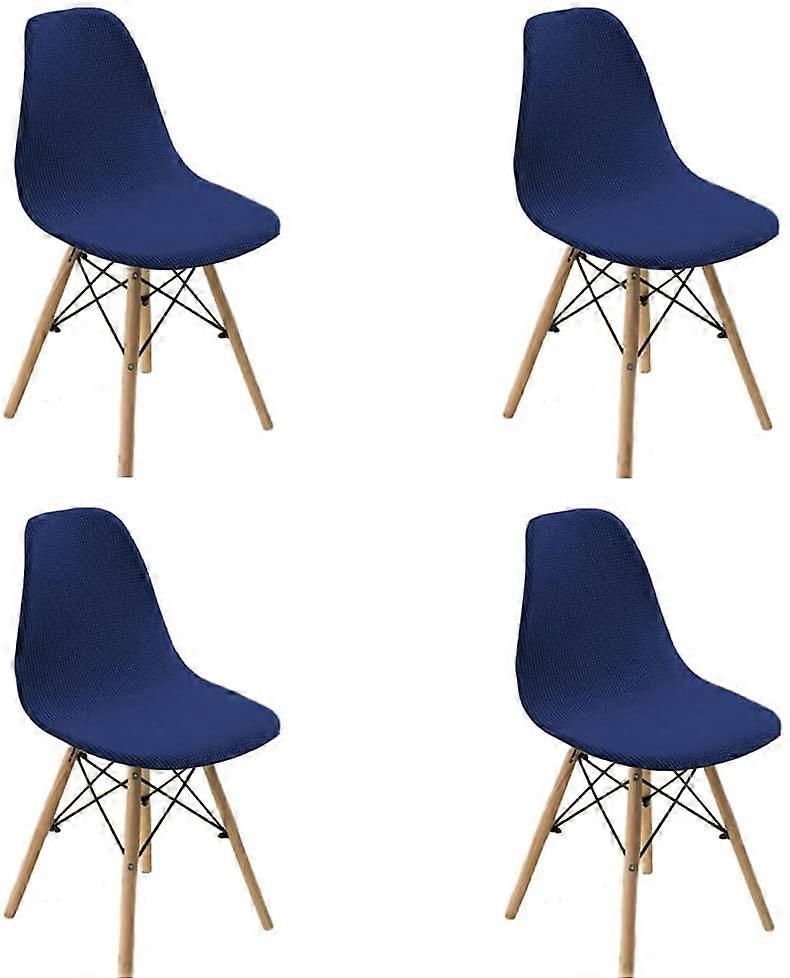 Förpackning med 4 Matsalsstol Överdrag Tyg Skalstolsöverdrag Stretch Stolskydd Dekor Överdrag För Vardagsrum Matsal (Blå, 4st)