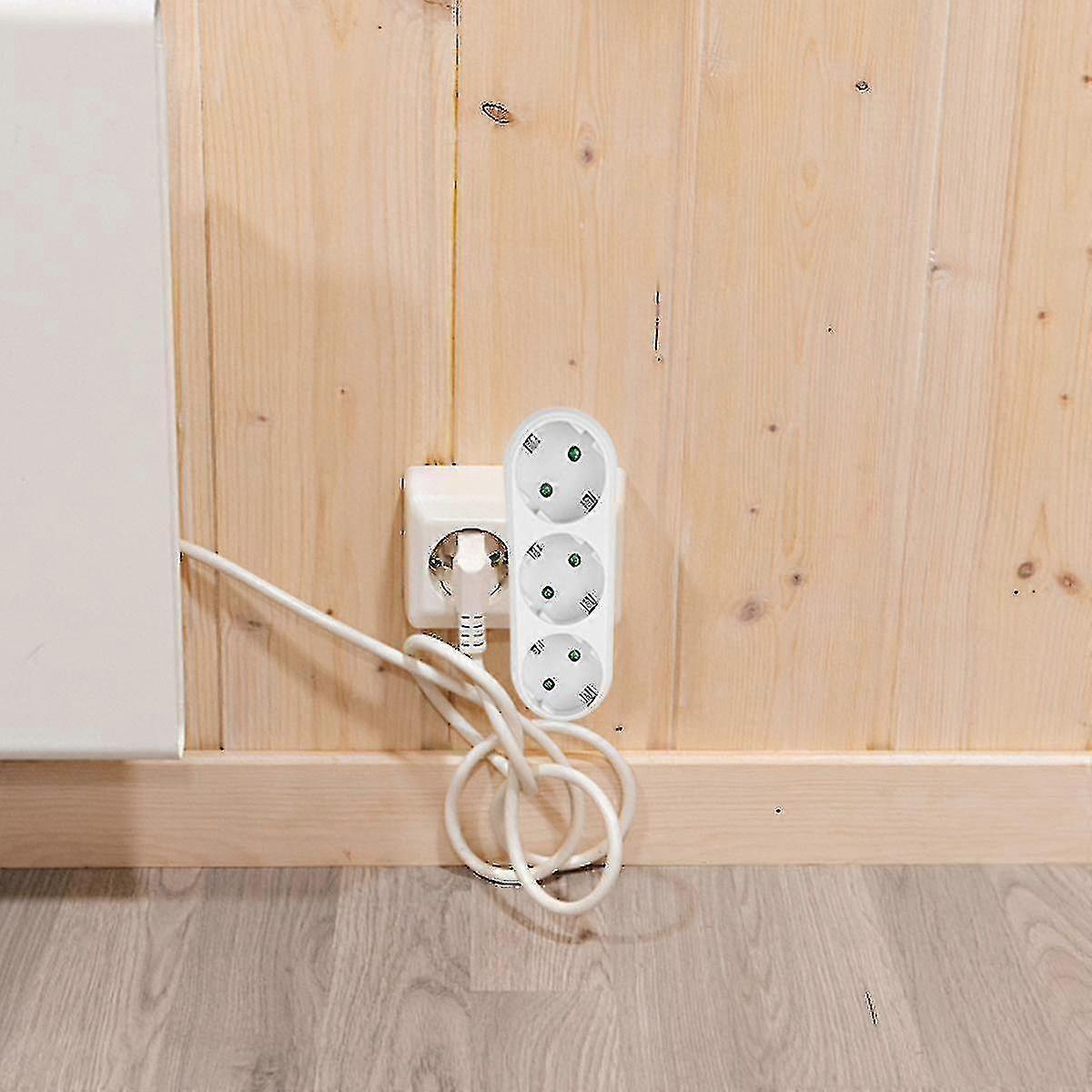 Besportble Triple Socket Power Socket Adapter Anti-flame Heat-resistant Socket Panel With Eu Plug White